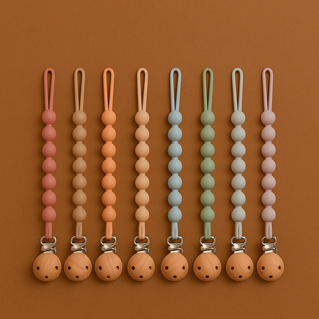 Clips para chupete de madera de haya con cuentas para masticar