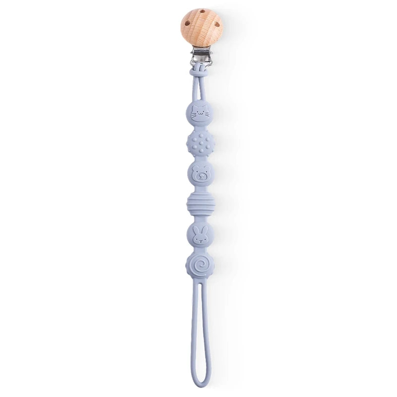 Clips para chupete de madera de haya con cuentas para masticar