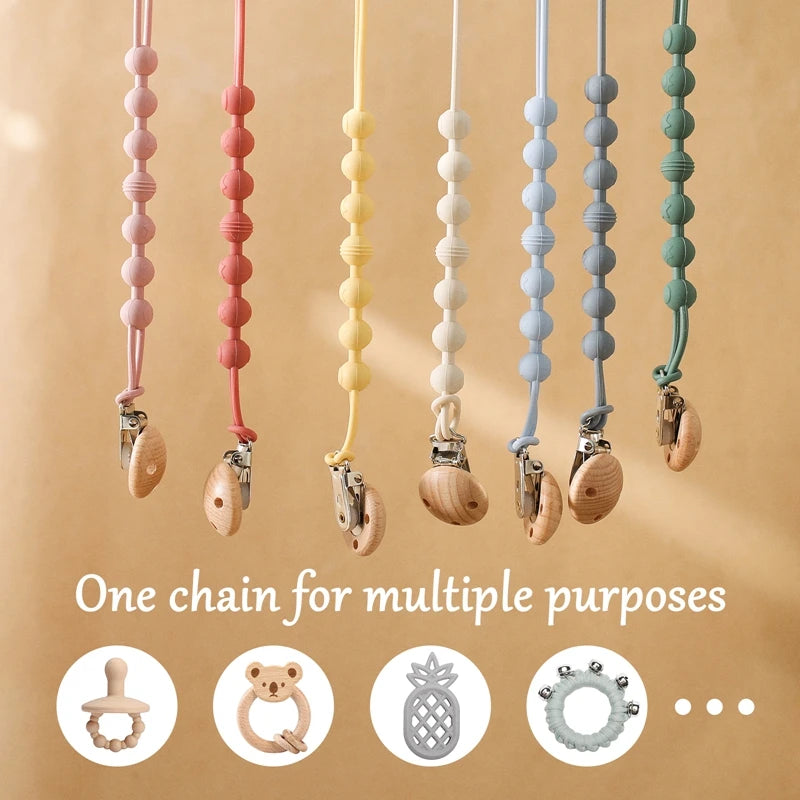 Clips para chupete de madera de haya con cuentas para masticar