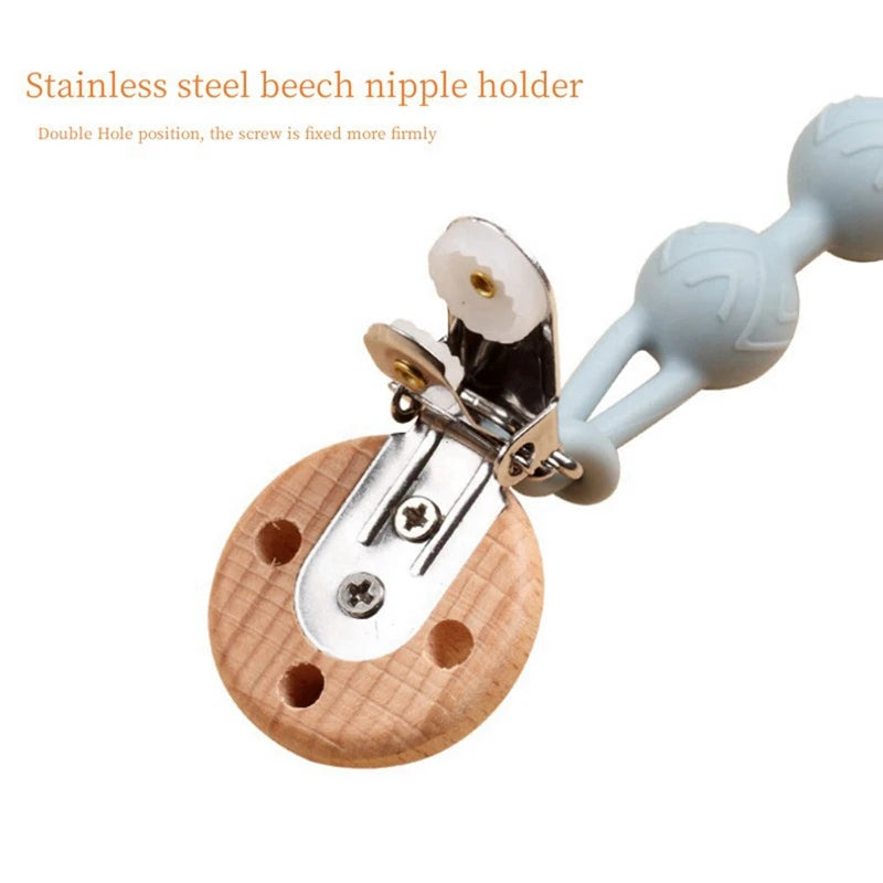 Clips para chupete de madera de haya con cuentas para masticar