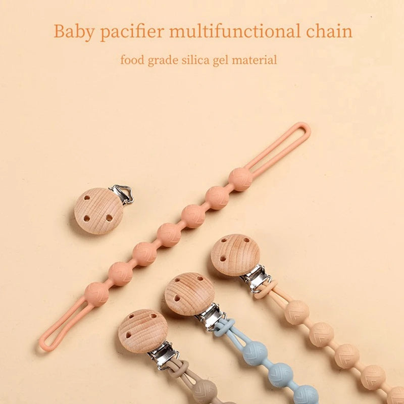 Clips para chupete de madera de haya con cuentas para masticar