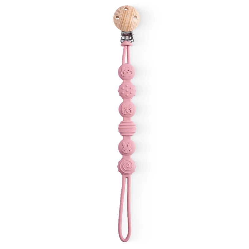 Clips para chupete de madera de haya con cuentas para masticar
