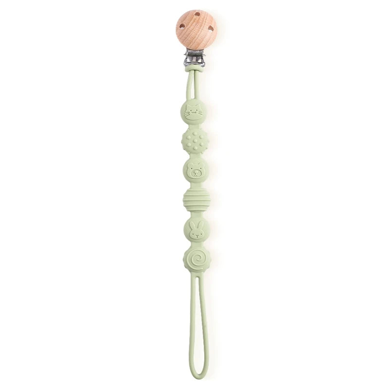 Clips para chupete de madera de haya con cuentas para masticar