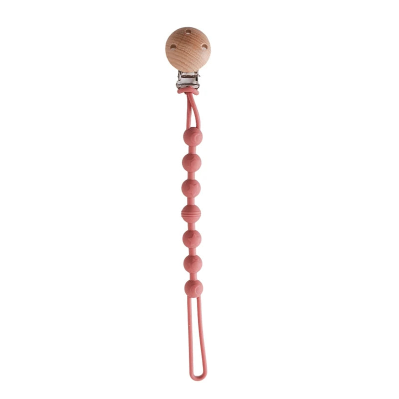 Clips para chupete de madera de haya con cuentas para masticar