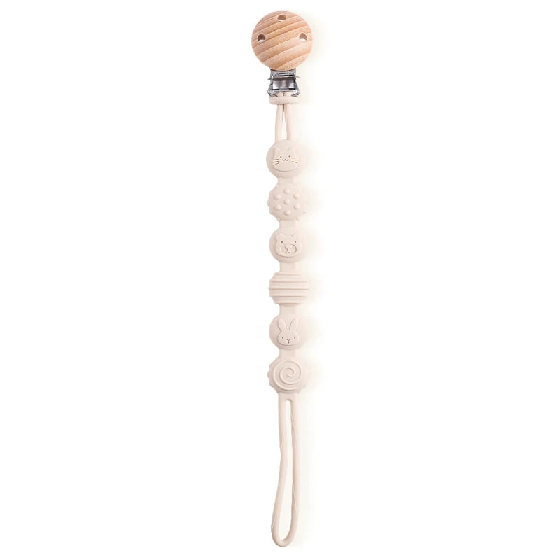Clips para chupete de madera de haya con cuentas para masticar