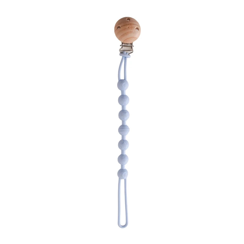 Clips para chupete de madera de haya con cuentas para masticar