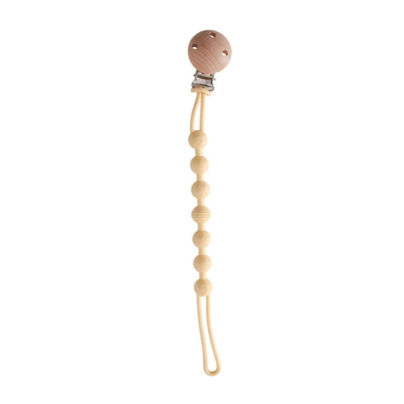 Clips para chupete de madera de haya con cuentas para masticar