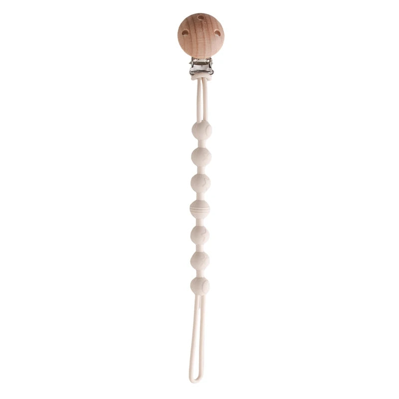 Clips para chupete de madera de haya con cuentas para masticar