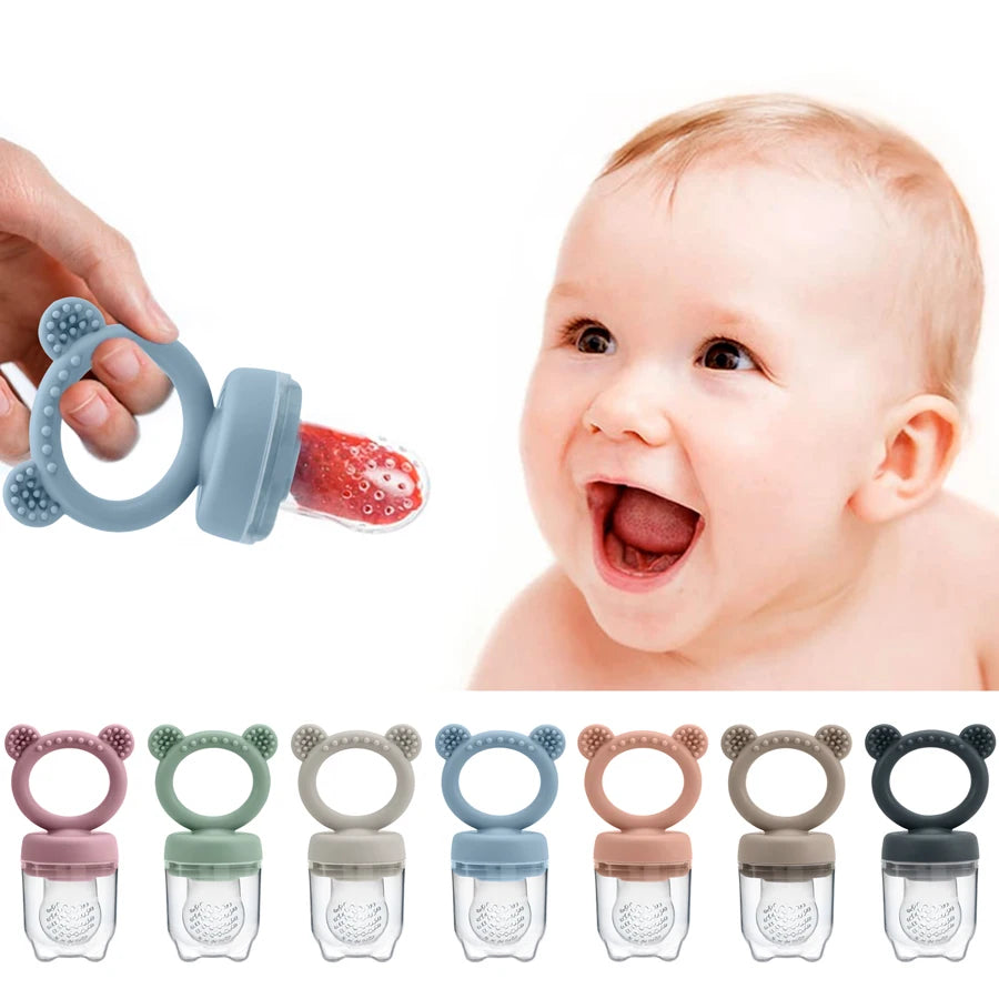 Chupete de silicona para bebé con alimentador de frutas con tapa