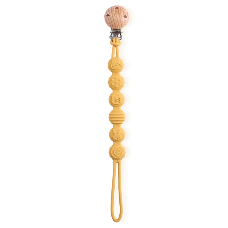 Clips para chupete de madera de haya con cuentas para masticar
