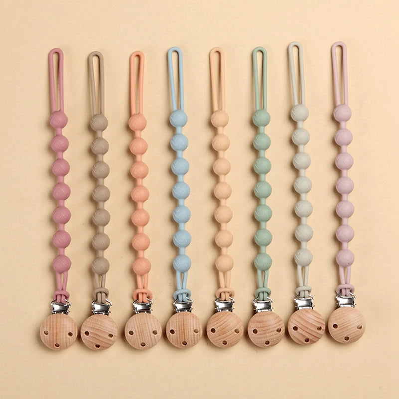 Clips para chupete de madera de haya con cuentas para masticar