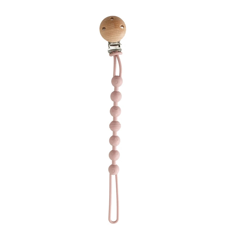 Clips para chupete de madera de haya con cuentas para masticar