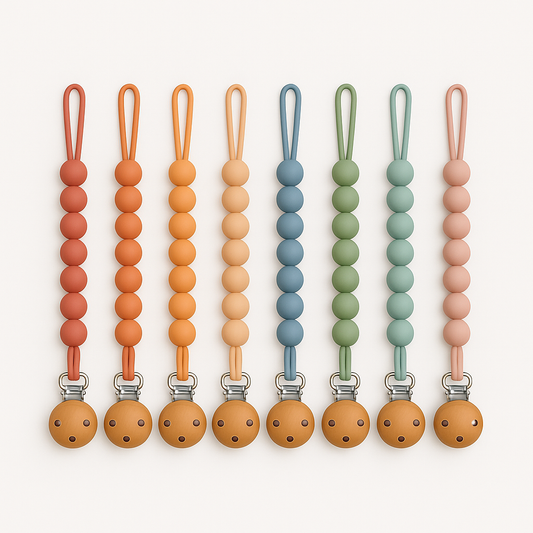 Clips para chupete de madera de haya con cuentas para masticar