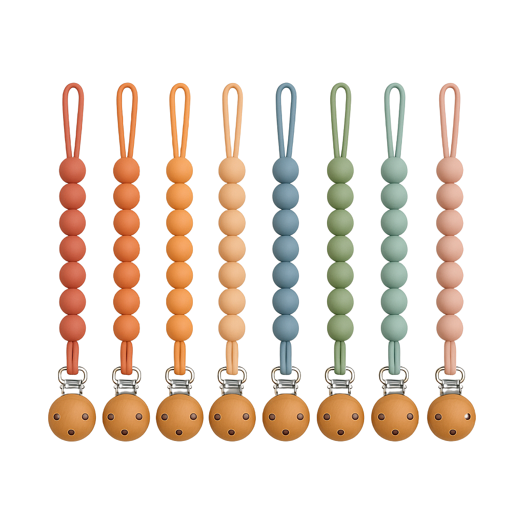 Clips para chupete de madera de haya con cuentas para masticar
