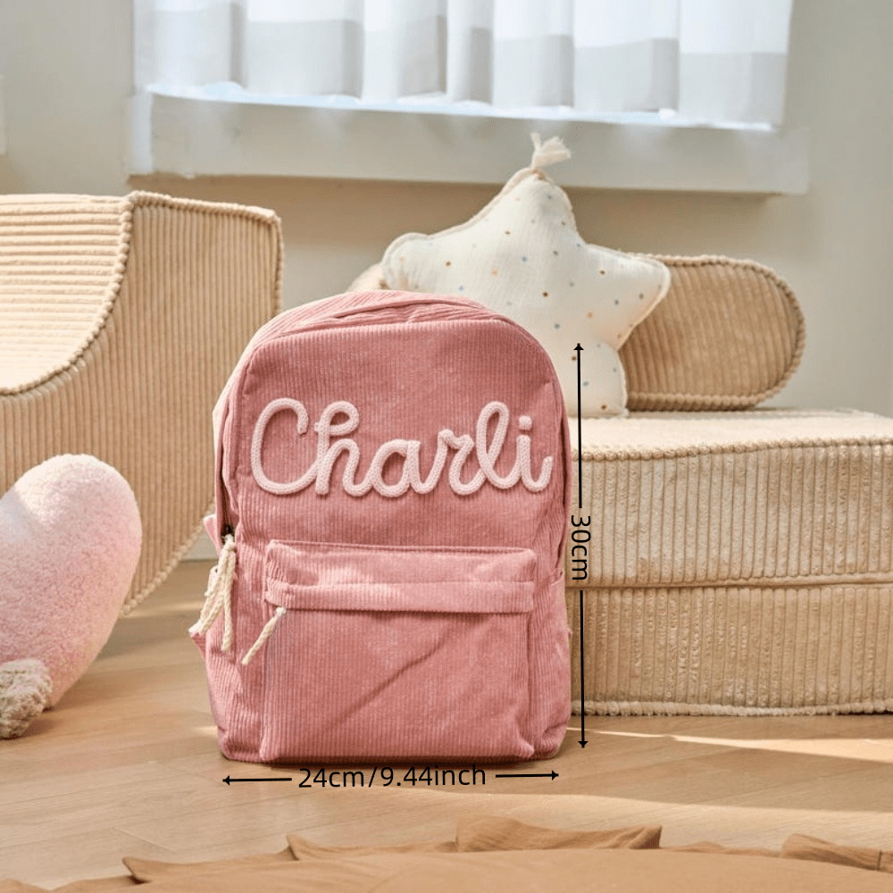 Mochila de pana personalizada con nombre bordado