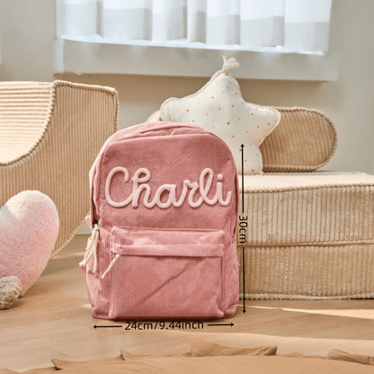 Mochila de pana personalizada con nombre bordado